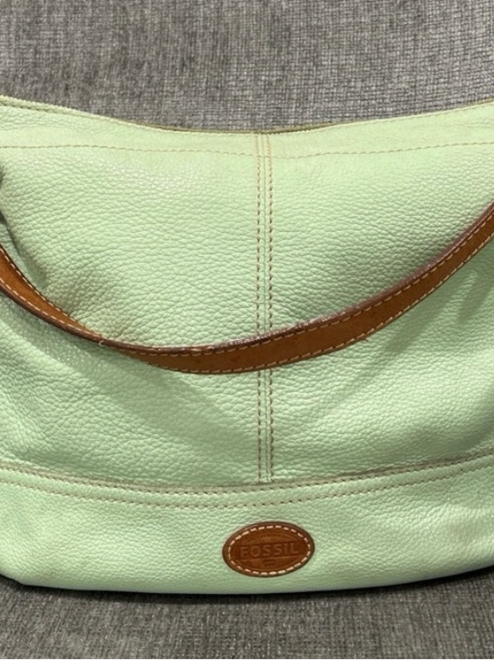 Fossil Mint Green Leather Shoulder Bag with Tan Trim